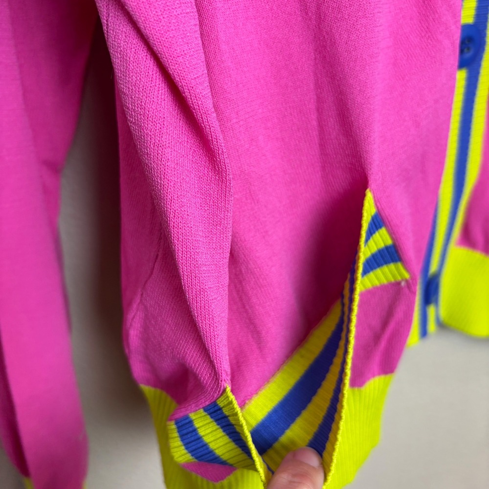VICTOR GLEMAUD Pink Neon Blue Stripe Colorblock Cardigan Sweater Women's 2X - Picture 6 of 16